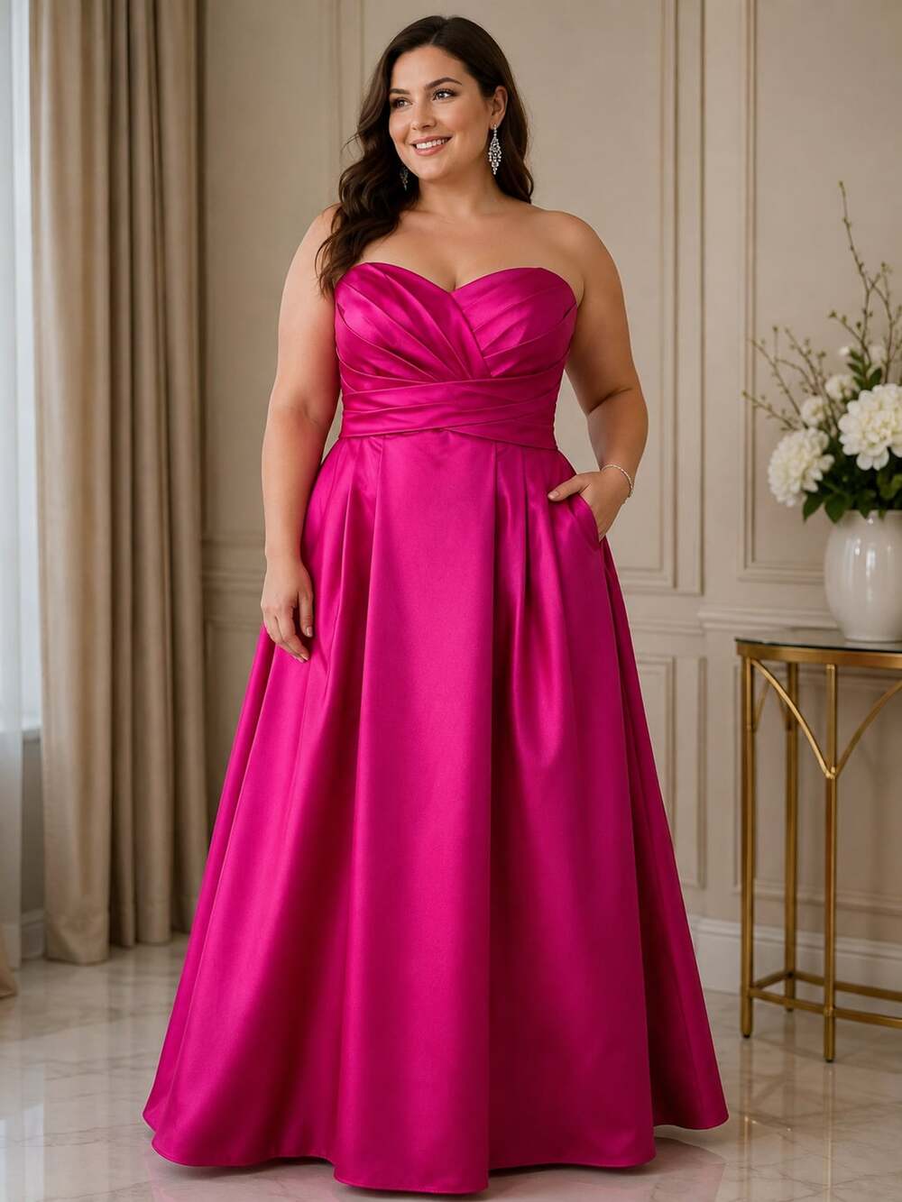David’s Bridal Bodice Strapless Long Prom Dress with Pockets Size 16